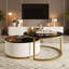 Table basse ronde emboîtable cannelée avec tiroir en or de 27,6 po seulement La table, sans chaises.-970224265-970224274