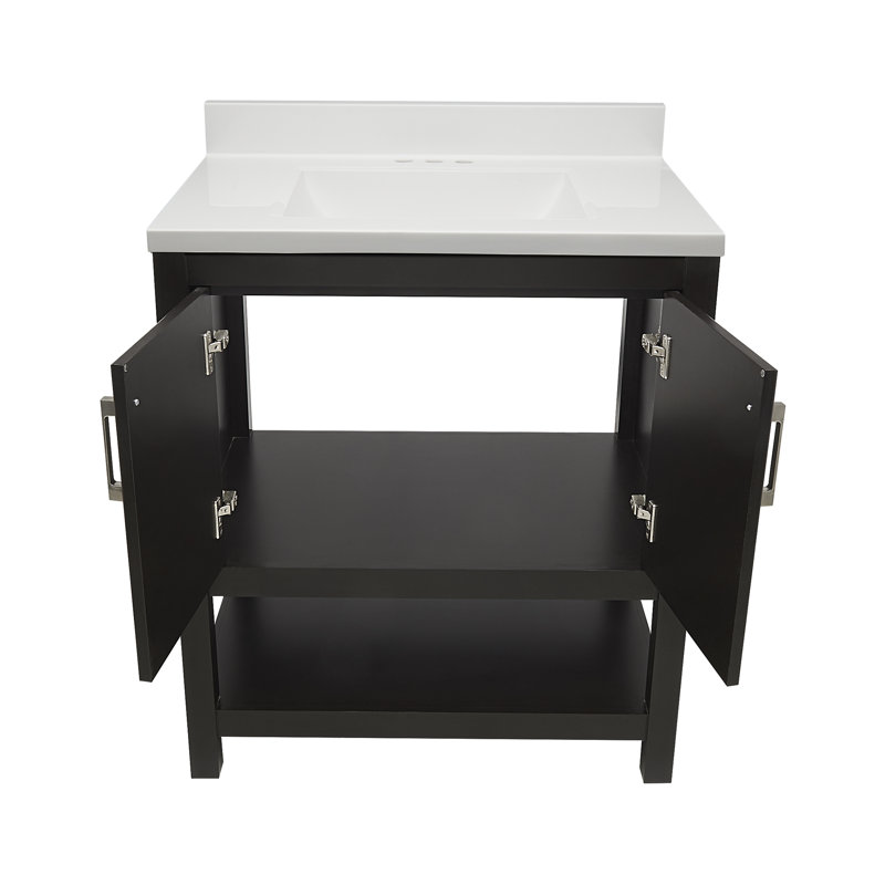 25 " W Freestanding Standard Free Standing 1 Single Vanity Bathroom Vanity With Cultured Marble Top, Espresso