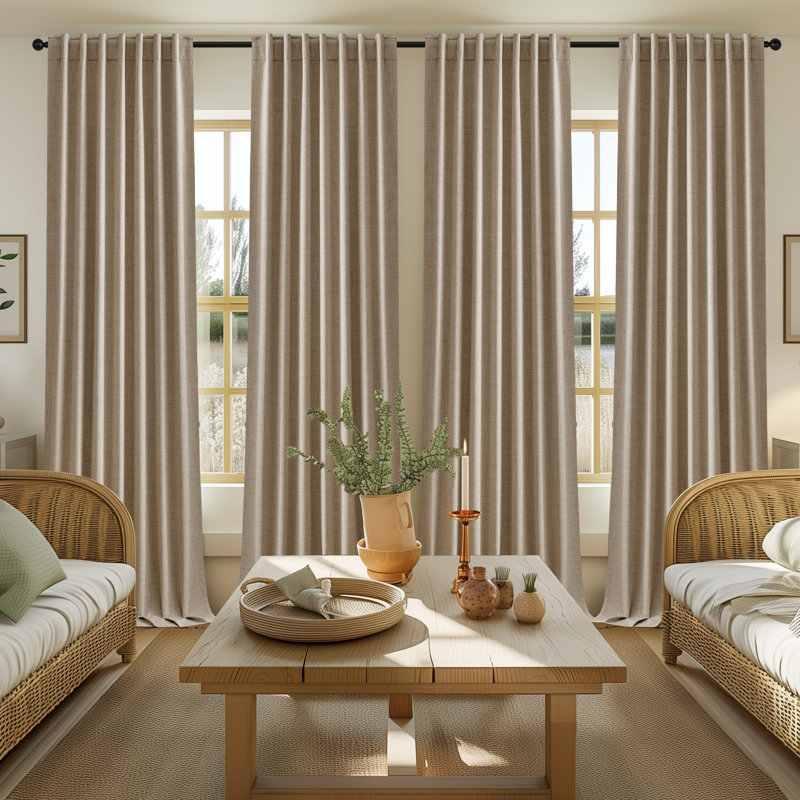 4 Pcs 100% Polyester Burlap Blackout Curtains For Bedroom Back Tab Curtains 4 Panels Set, 52" W x 84" L, Coffee