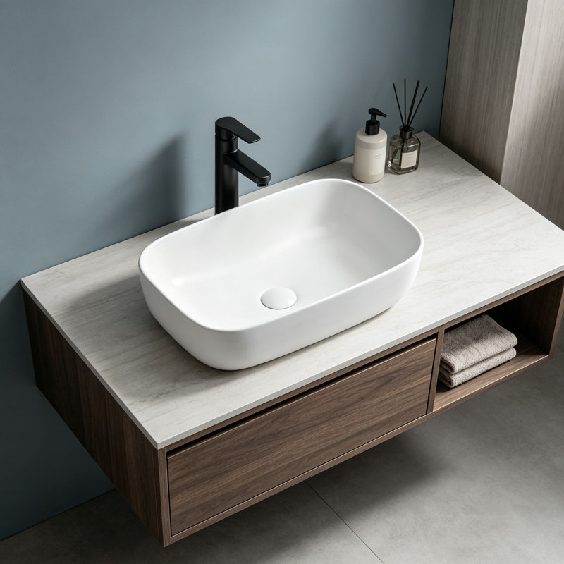 Topcraft 17.9" White Oval Rectangular Bathroom Ceramic Sink Vessel Basin