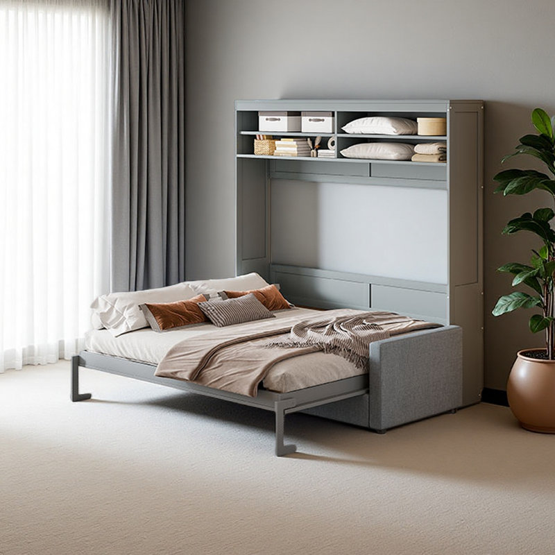 Queen Size Murphy Bed Wall Bed With Sofa, Gray