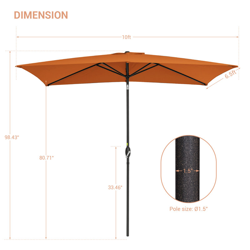 Parasol de marché rectangulaire 10' x 6,5', Orange