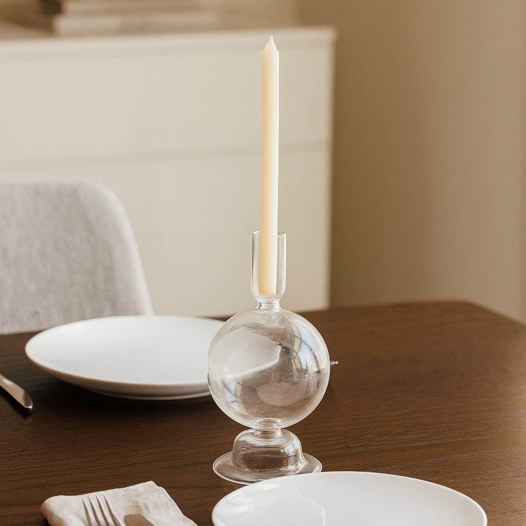 Rupani Glass Candlestick Holder, Clear