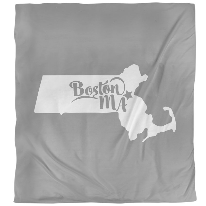 Ensemble de housse de couette boston massachusetts, Microfibre, Gris, Housse de couette pour très grand lit