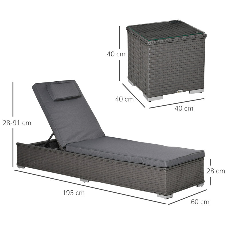 Gulfam 195cm Long Reclining Double Chaise with Cushions and Table