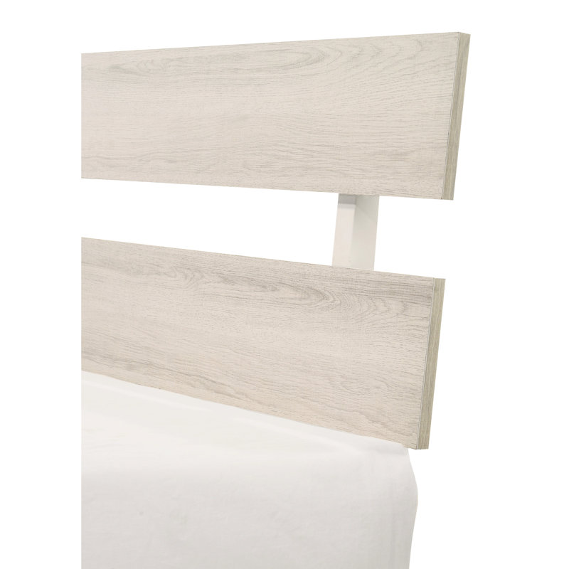 Lit plateforme rustique contemporain King, fini blanchi, cadre bas pour chambre à coucher, solution en un seul colis, dimensions en bois massif avec cadre fini, mobilier de chambre à coucher, emballage inclus.