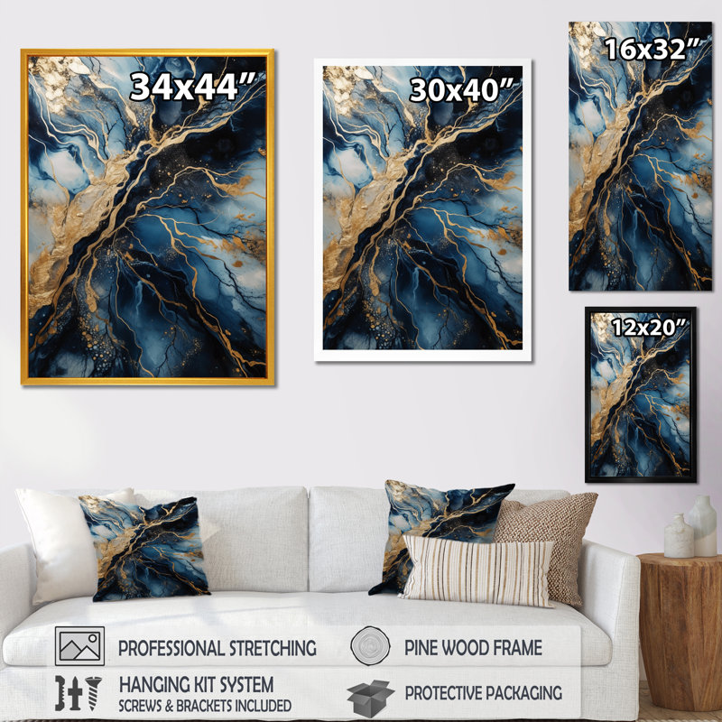 Exploration des profondeurs de la géode bleue IV - reproduction, H 32 po x l 16 po x P 1 po, Toile tendue