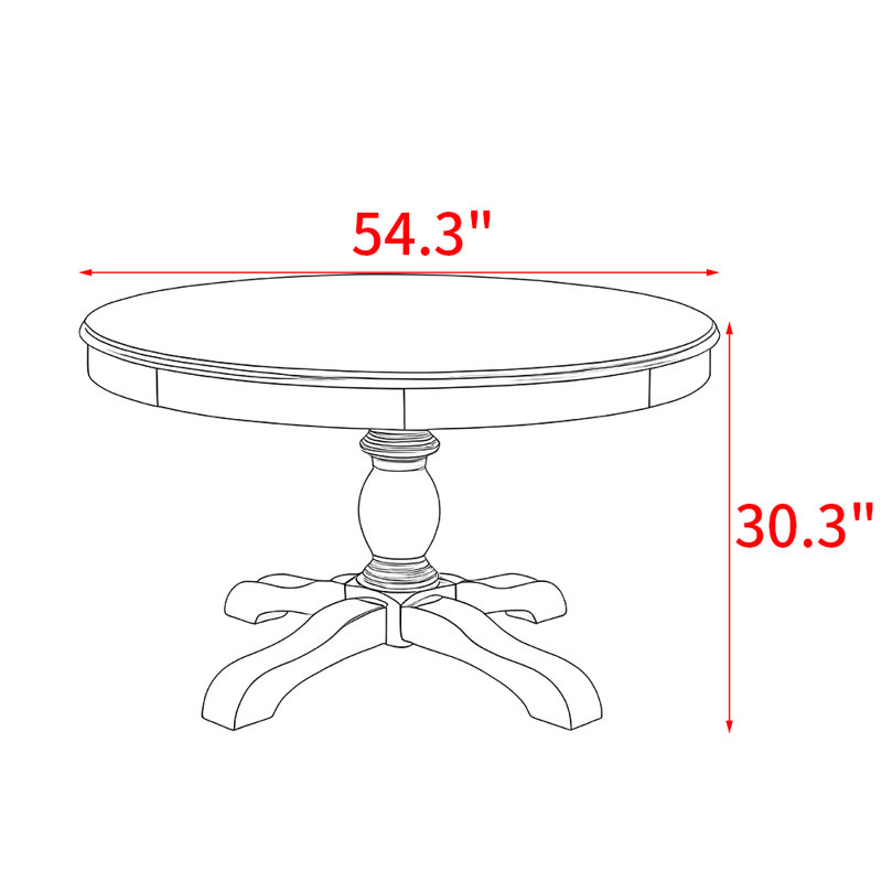 Table de salle à manger de style américain en bois massif rétro., H 30,3 po x L 54,3 po x l 54,3 po