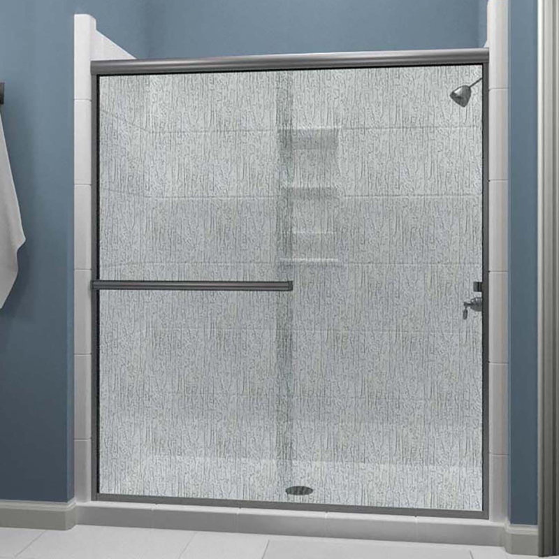 Porte de douche à dérivation semi-sans cadre 53 po x 67 po Lese, Pluie, Nickel brossé