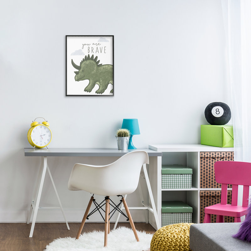 «You Are Brave Dinosaur», estampe numérique, conception par Elizabeth Tyndall, H 14 po x l 11 po, Giclée encadrée noir minuit