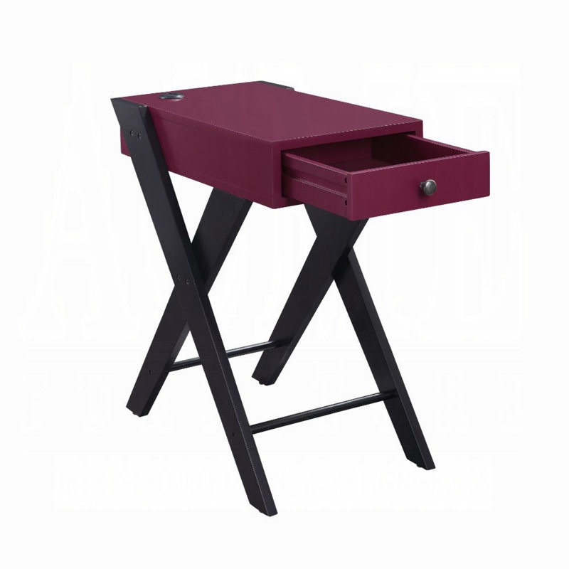 Geonaa Transitional Rectangular Accent Table with USB Power Dock and X-Shape Leg, Burgundy