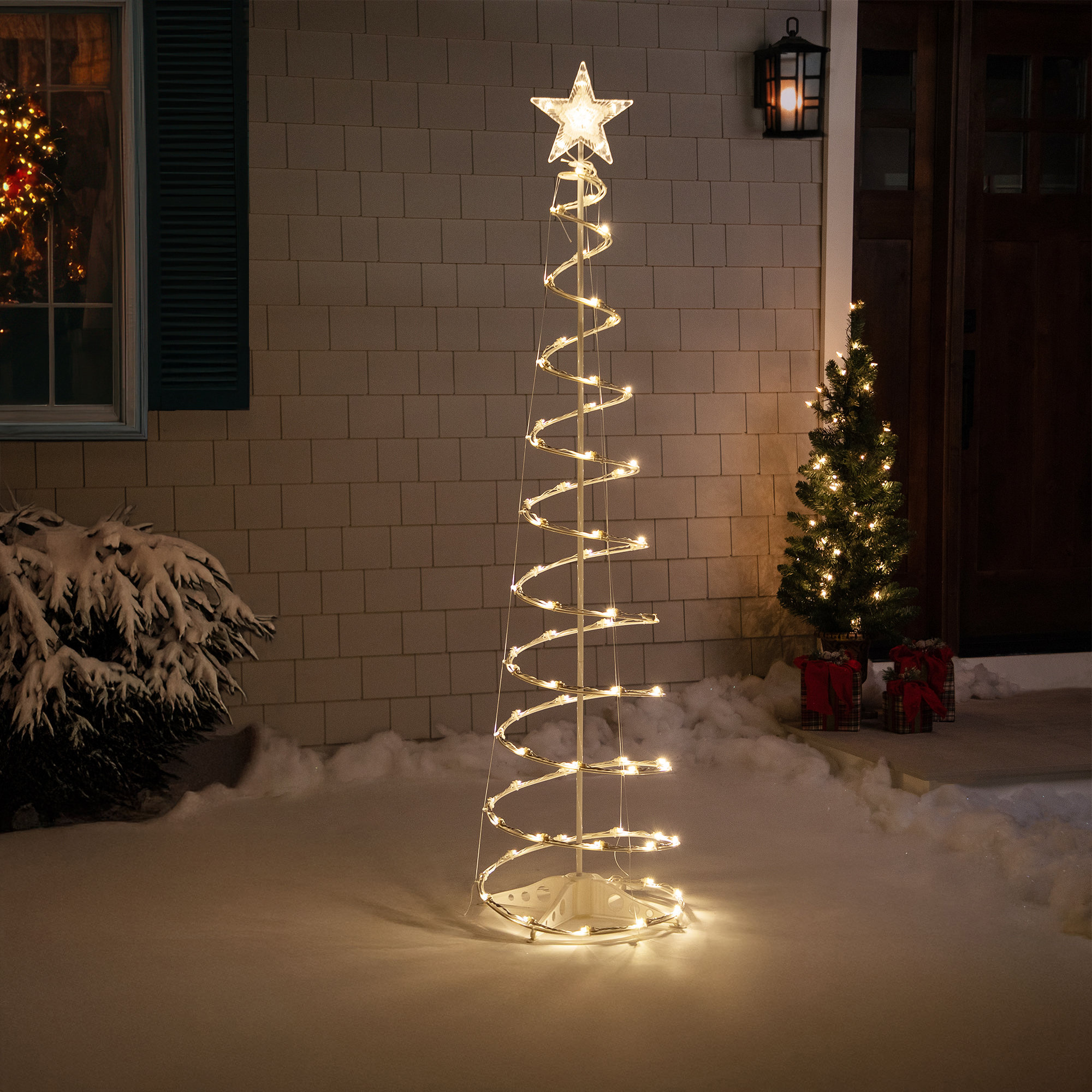 6ft LED Lighted Spiral Cone Tree Outdoor Christmas Decoration Warm White Lights