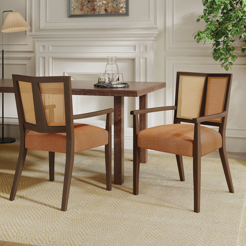 Ensemble de 2 chaises de salle à manger (noyer + caramel), Caramel, Noyer