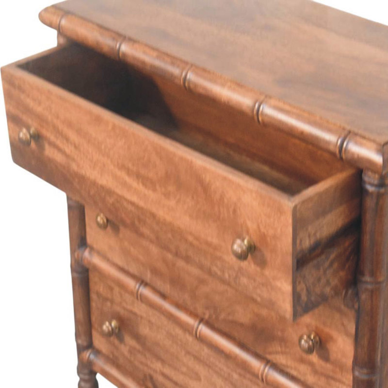 Commode sculptée en bambou à 3 tiroirs