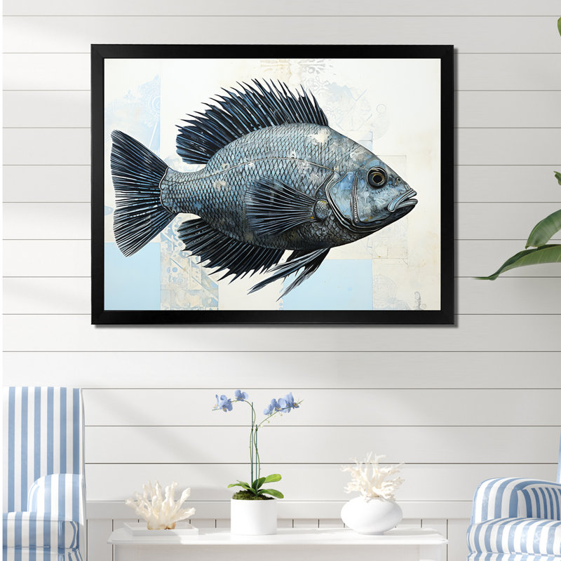 " Fish In The Deep Blue ", Black Single Picture Framed, 12" H x 20" W x 0.5" D