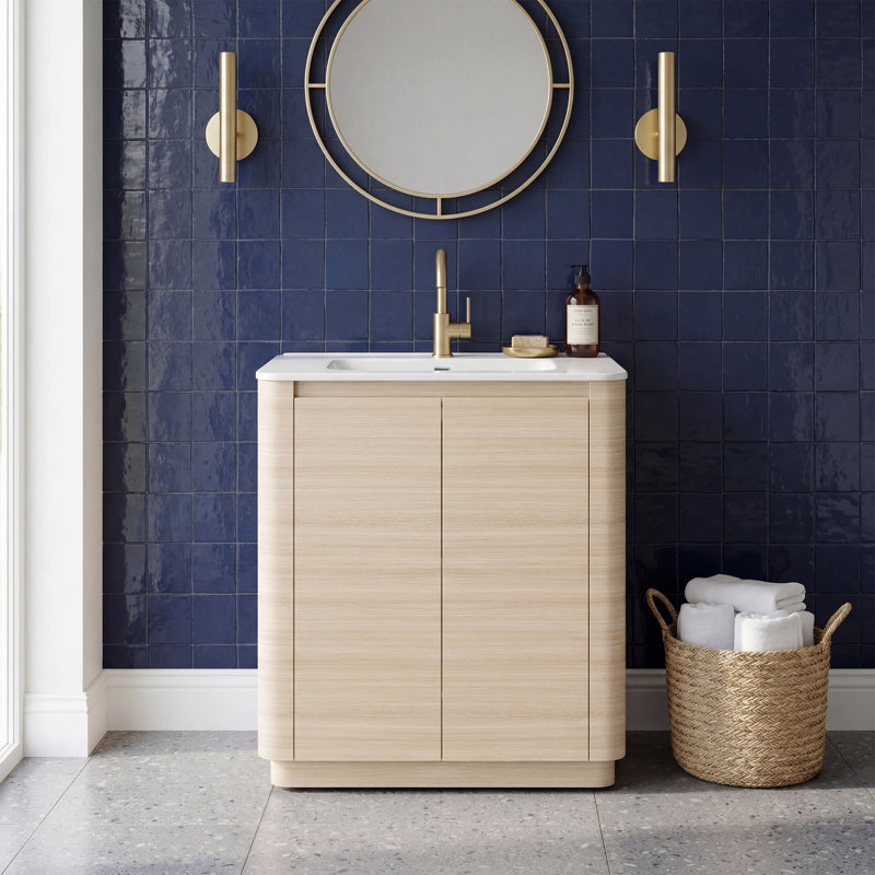 Meuble-lavabo autoportant de 30 po avec lavabo en céramique, coins arrondis et conception sans poignée, 30"