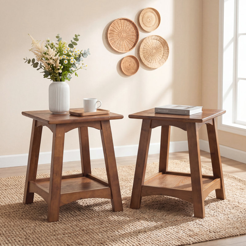 Table de bout avec rangement en bois massif (ensemble de 2), Set of 2
