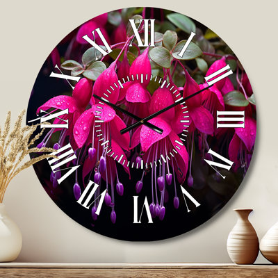 Fuschia Vivacious Flowers II - Floral White Face Wall Clock