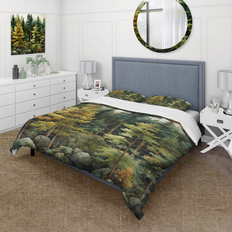 Ensemble de housse de couette à motif floral en microfibre Pine Tree Symphony I