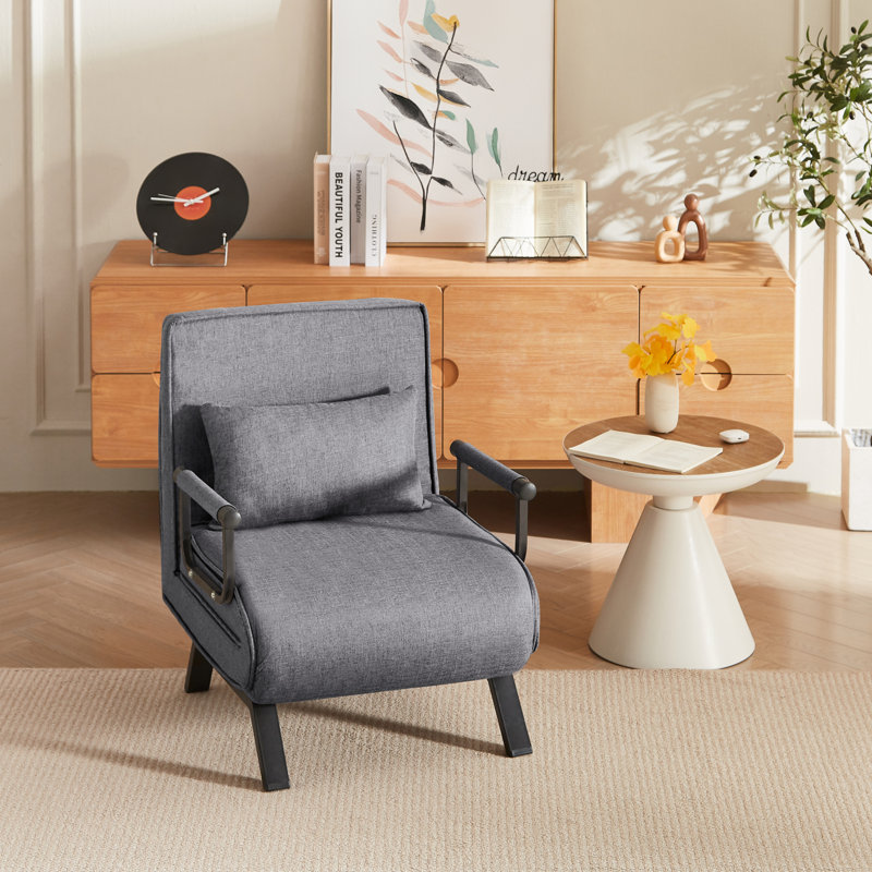 Convertible folding chair bed with 5-position adjustable backrest, comfy sleeper sofa for small spaces, light grey