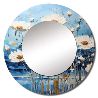 Blue Cornflower Melody II - Cornflowers Large Mirror, Blue Round Decorative Wall Mirror, Printed Metal Art