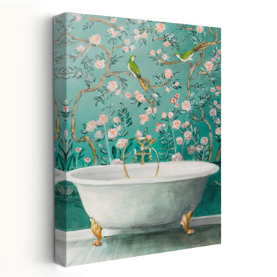 Baignoire contemporaine à motif floral chinois et or chinois Chinoiserie Bath II