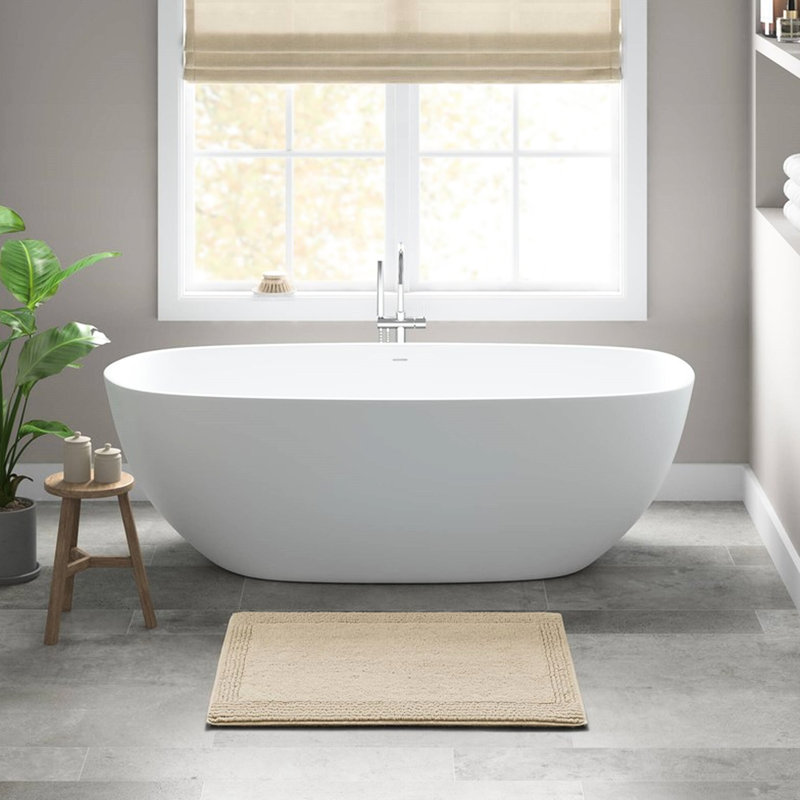 Tapis de bain réversible naturel 17 x 24 po, 3000 g/m², 100 % coton, confortable et antidérapant, à poils moyens de 0,5 po.