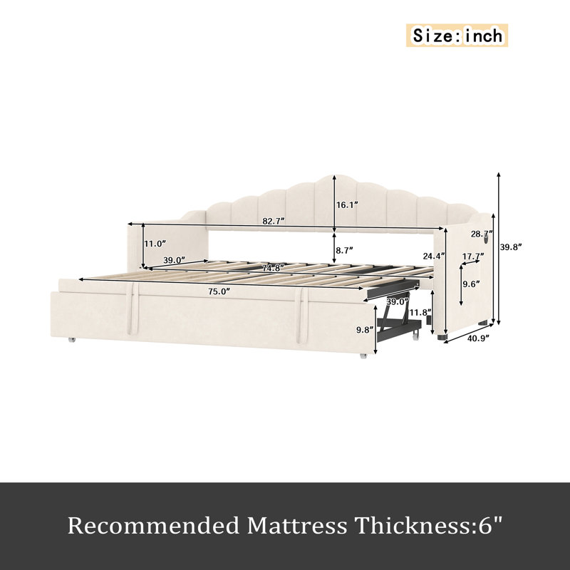 Twin Size Daybed With Storage 2 Drawers And Charging Station, Day Bed Frame With LED Lights And Storage Headboard, No Box-Spring Needed