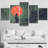 Japanese " Samurai Standing On Stairway In Night Forest With The Red Moon On Background " 5 - Pieces