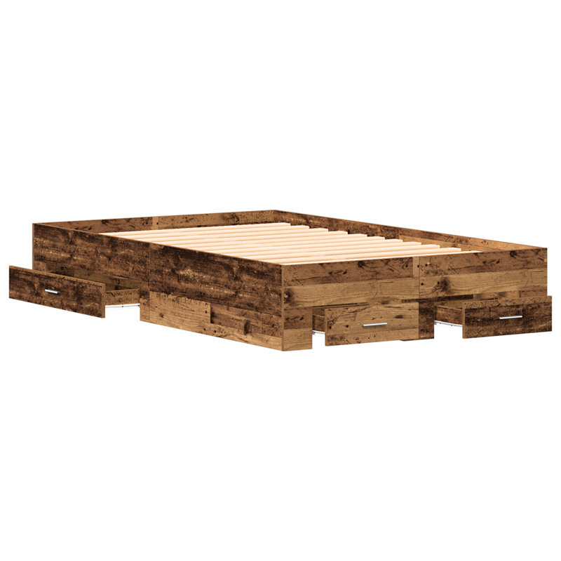 Bed Frame With Drawers Engineered Wood, 100 x 200cm, Old Wood
