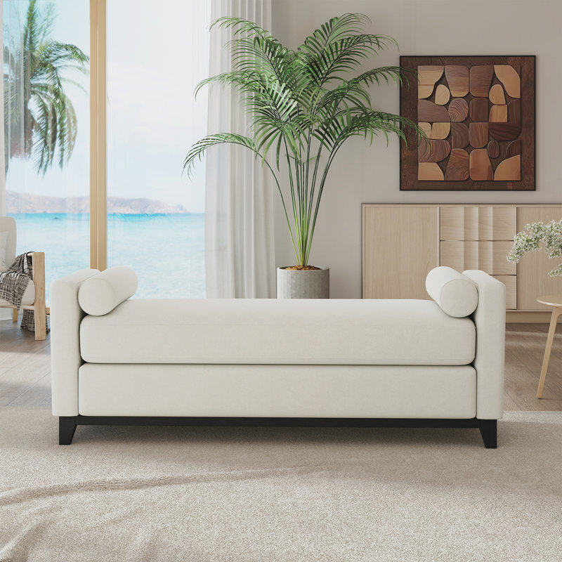 Banc rembourré 66,34 pouces, Beige, Beige, Black