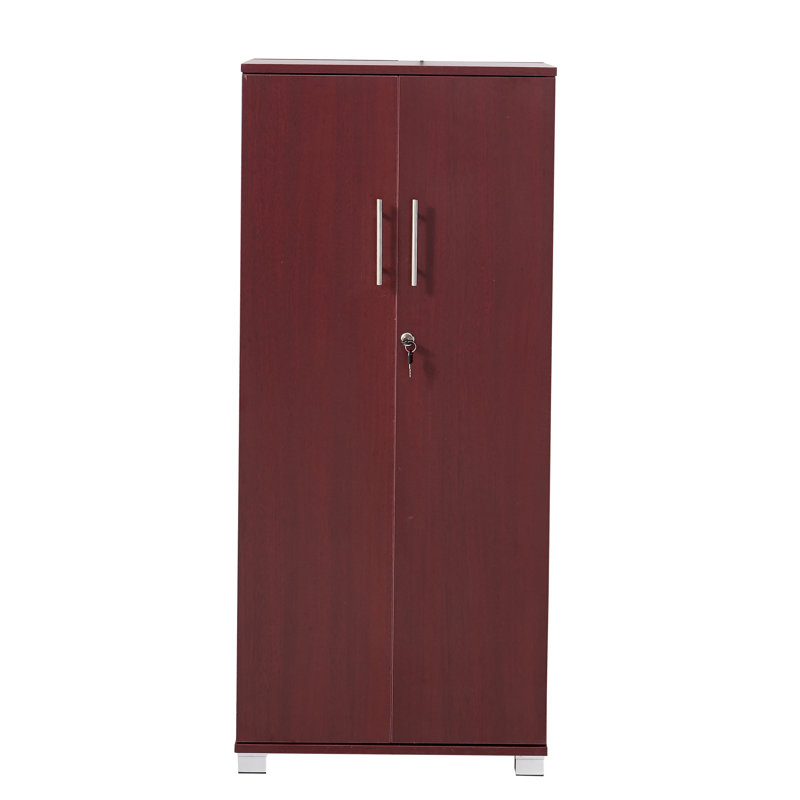 Armoire de rangement verrouillable de 49,2 po de hauteur avec 3 tablettes et pieds de nivellement réglables Saravia, Cerisier