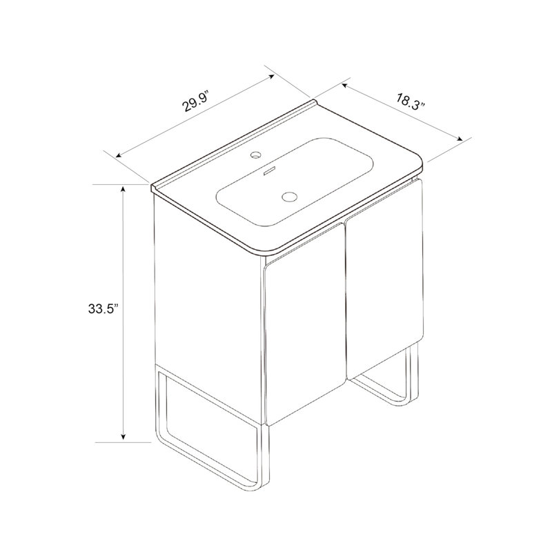 Meuble-lavabo mural autoportant de 30 po en bois clair avec lavabo en céramique, grand meuble de rangement 2 portes et support en métal pour salle de bain moderne