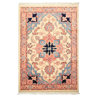5'11''x9' Hand Knotted Wool Ivory Romanian Serapi Traditional Geometric Rug