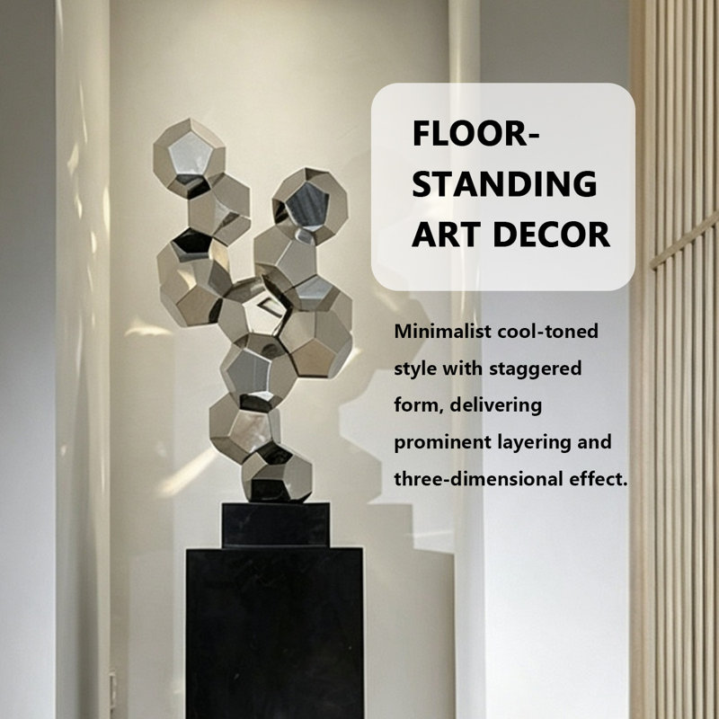 Décoration abstraite en acier inoxydable noir et argent pour hôtel, motif pierre de richesse, 40,94 pouces