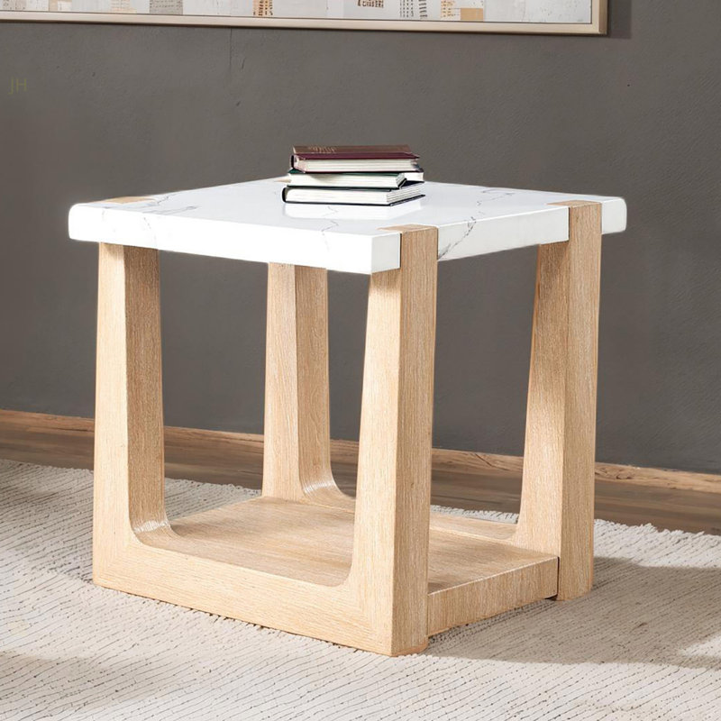 Table de bout 1pc, plateau en faux marbre à deux tons, salon principal, Naturel