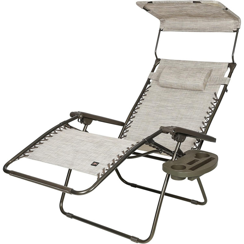  Chaise longue d'extérieur à gravité zéro 33 po avec abat-jour, brun clair, Brun