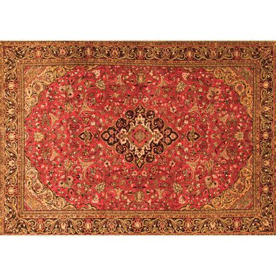 Tapis oriental rouge / brun / beige tissé à la machine 7 pi x 9 pi Borgar
