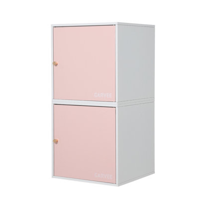 Armoire de rangement 15,7 po à 3 cubes, structure en acier au carbone, panneau de particules FSC, dossier ouvert, 2 unités empilables - rose