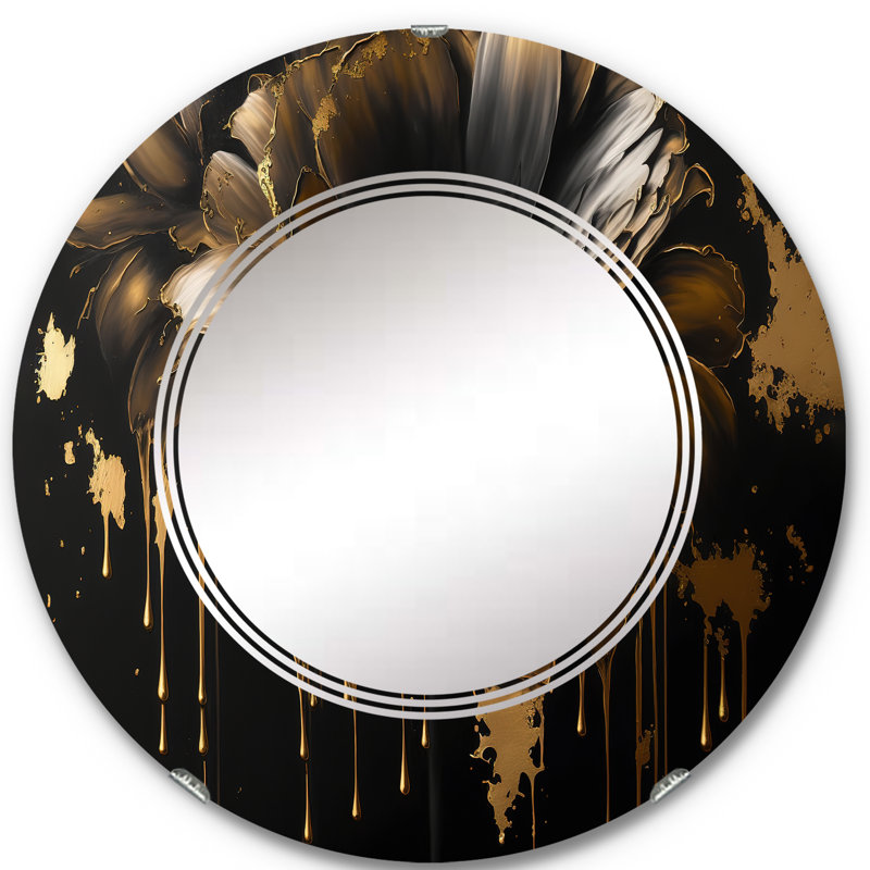 Miroir mural Radhia Daisy I noir et doré, 24 po x 24 po