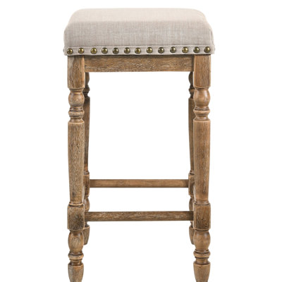 2 tabourets de comptoir beiges avec pieds en bois de chêne vieilli pour îlots de cuisine et de bar