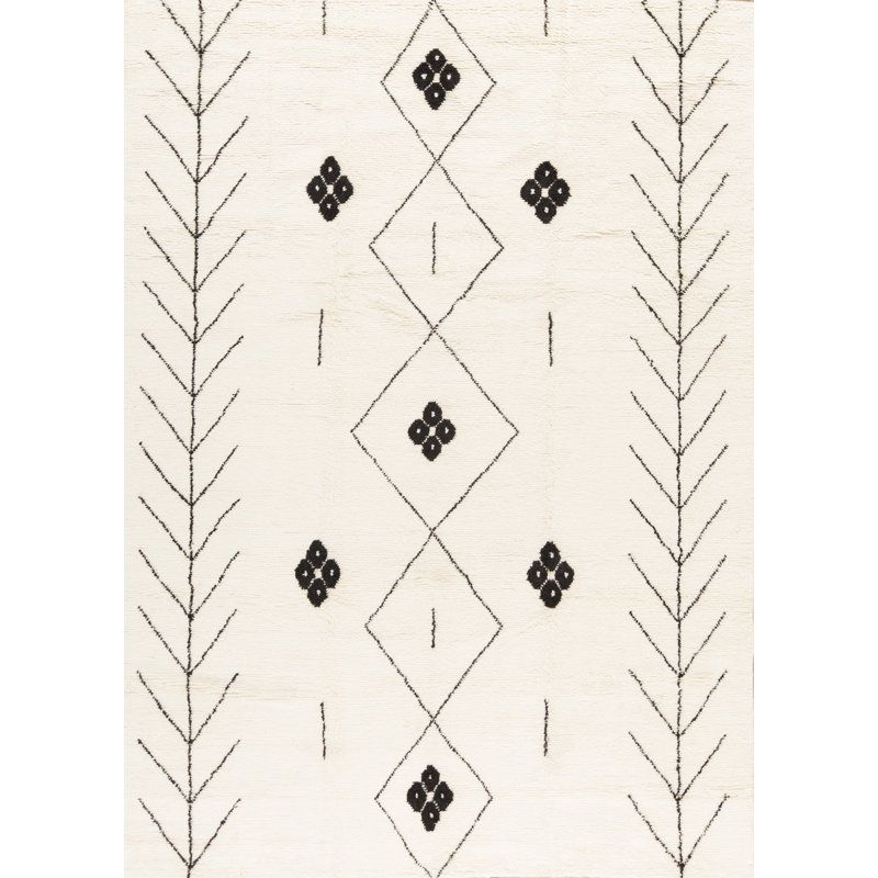 Moroccan Wool Southwestern Area Rug in Ivory/Black, Rectangle 8' x 10'