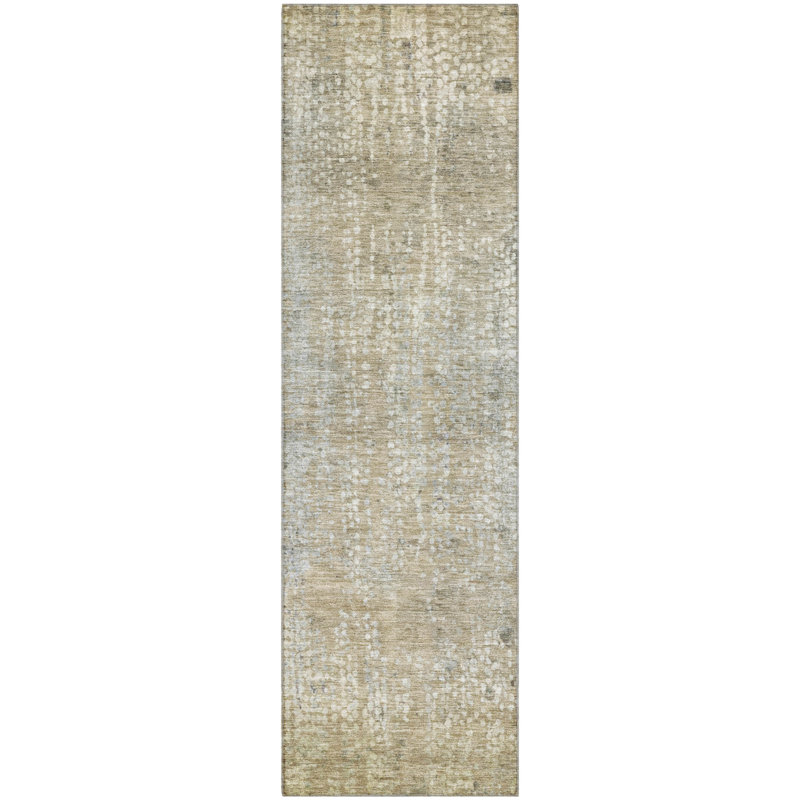 Premium Machine Washable Mayfield AMF2087 Abstract Rug, 2'3" x 7'6" Runner, Beige