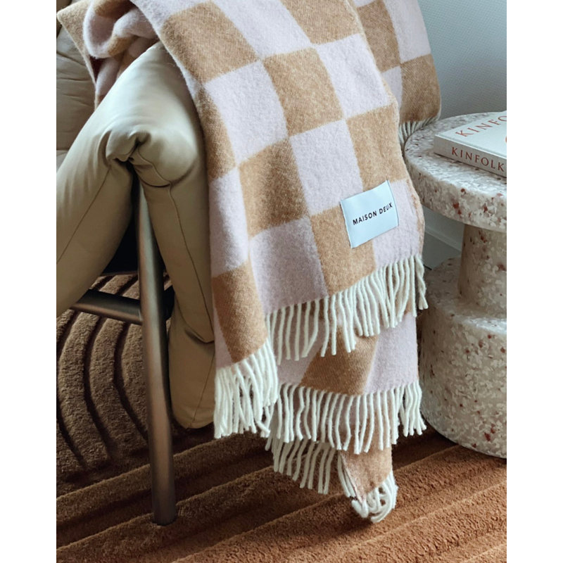 Checkered Wool Jacquard Throw Blanket, Terra/Pink