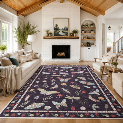 Tapis lavable à motif insectes pour chambre à coucher et salon