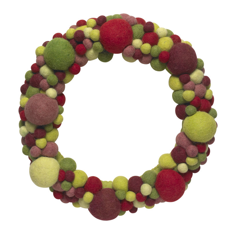 Couronne en laine feutrée à la main - boule multicolore - 14 po