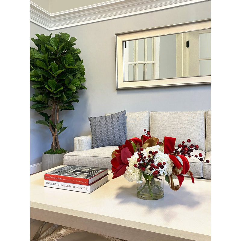 Holiday Magnolia Arrangement with Hydrangeas, Berries and Bows