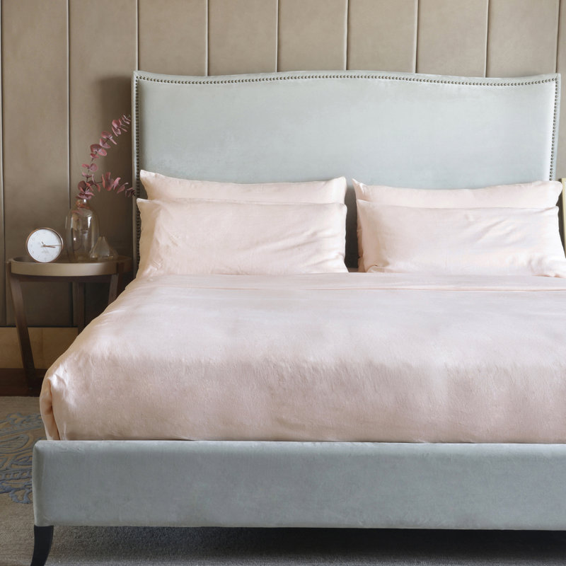 Ensemble de draps 100% lin lavé 4 pièces, Gris clair, Ensemble de draps pour grand lit avec 2 taies d'or