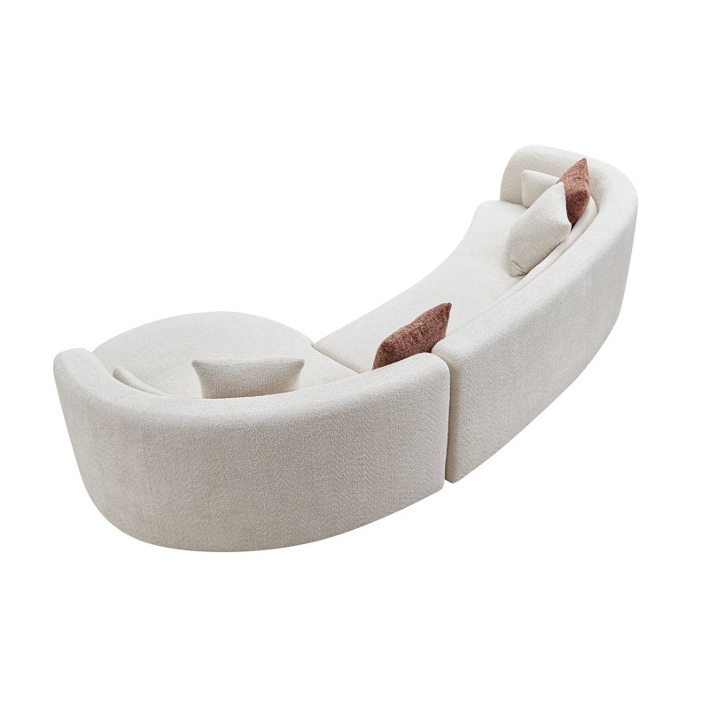 Canapé modulaire incurvé de luxe de 132 po, canapé confortable de style minimaliste pour appartement de salon, méridienne modulaire en L, beige clair, W2664S00116
