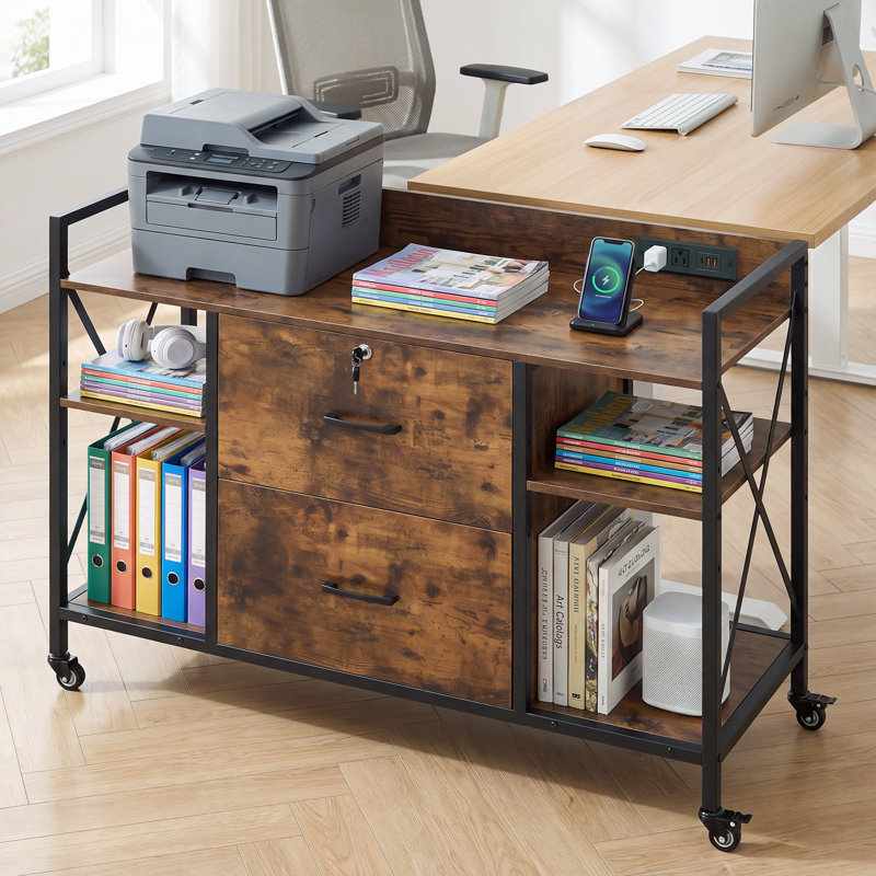 Classeur L 40,55 "avec 2 tiroirs verrouillables, station de charge et tablettes réglables, armoire de rangement pour bureau à domicile